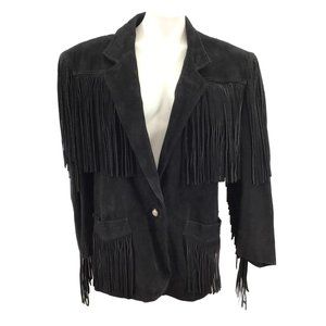 Vintage 90s Fringe Leather Jacket Size Large Black